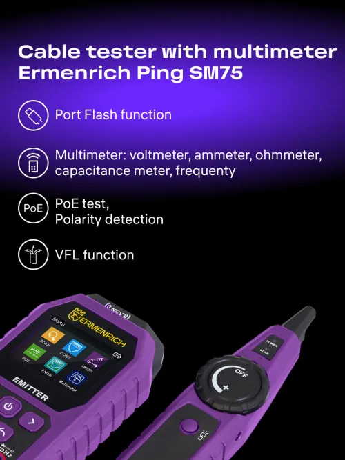 image Ermenrich Ping SM75 Cable Tester With Multimeter,  12