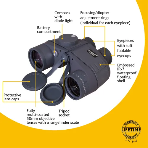 image Levenhuk Nelson 7x50 Binoculars with Reticle and Compass,  16